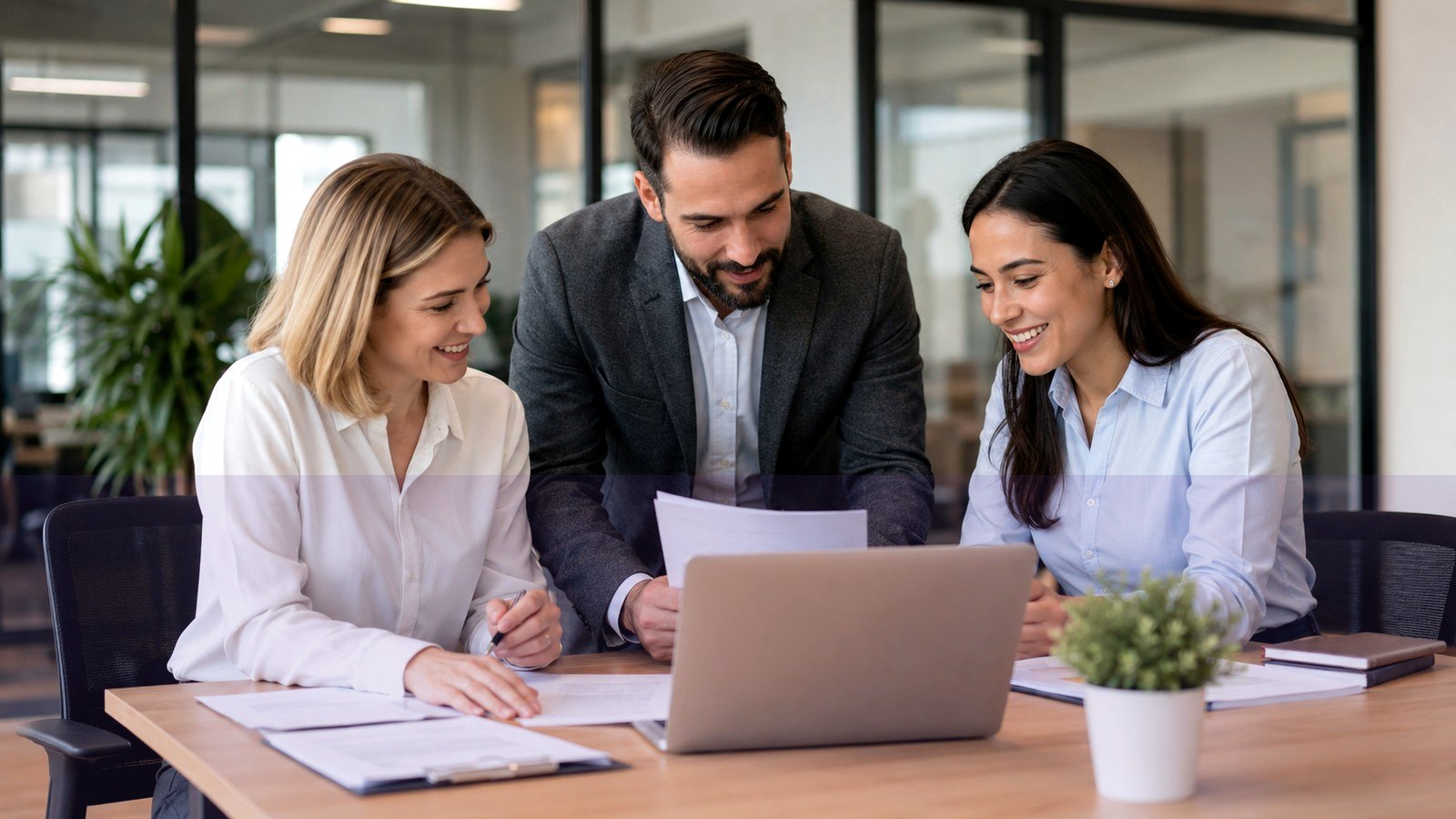 Professionnels analysant des documents dans un bureau